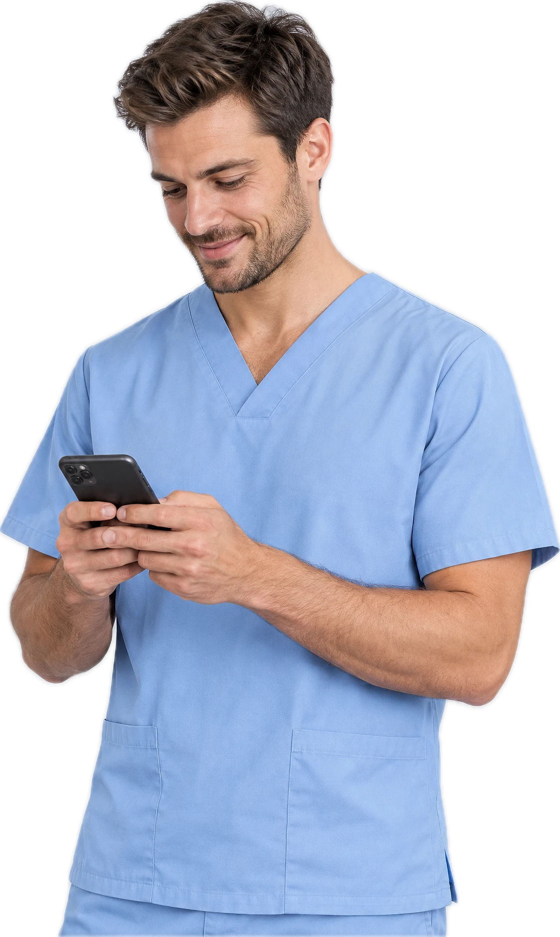 Physiotherapist looking at their phone while running their clinic